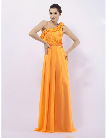 A-Line One Shoulder Long Chiffon Bridesmaid Dress for Maid of Honour