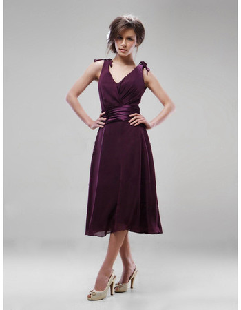 A-Line V-Neck Knee Length Chiffon Bridesmaid Dress for Maid of Honour