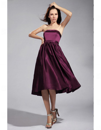 Cheap Empire Strapless Knee Length Satin Bridesmaid Dress for Maid of Honour