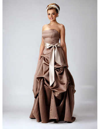 Vintage A-Line Strapless Floor Length Satin Bridesmaid Dress for Maid of Honour