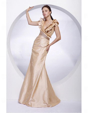 Women's Modern Princess V-Neck Floor Length Taffeta Prom Evening Dress