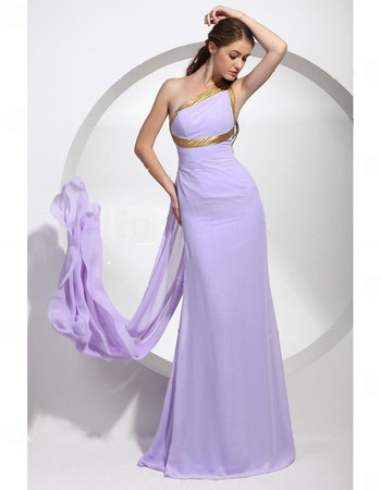 Elegant One Shoulder Floor Length Chiffon Prom Evening Dress for Women