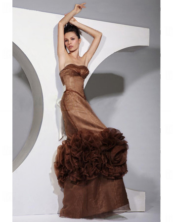 Chic Mermaid/ Trumpet Strapless Organza Prom Evening Dress for Women