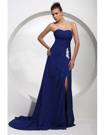 Women's Designer A-Line Sweetheart Court Train Blue Prom Evening Dress