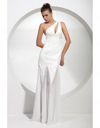 Sexy Modern One Shoulder Long White Satin Prom Evening Dress for Women