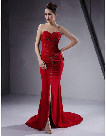 Classic Sheath/ Column Sweetheart Prom Evening Dress with Split for Women