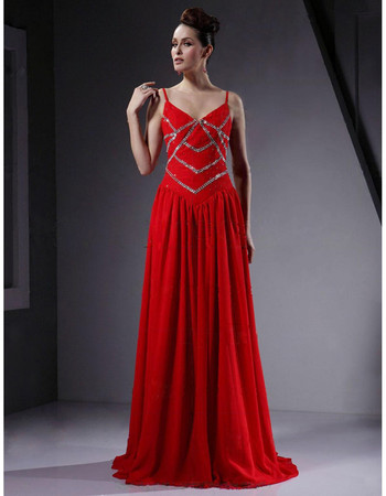 Sexy Floor Length Red Chiffon Prom Evening Dress for Women