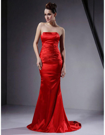 Custom Mermaid Strapless Satin Red Prom Evening Dress for Women