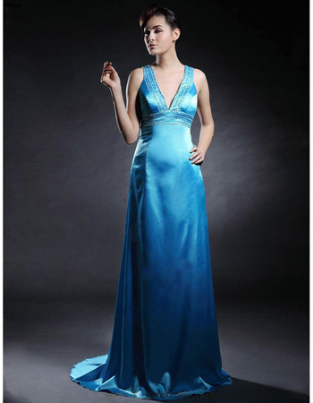Sexy V-Neck Sweep Train Prom Evening Dress for Women