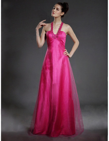 Vintage A-Line V-Neck Floor Length Prom Evening Dress for Women