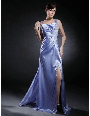 Modern Sheath Straps Watteau Train Prom Evening Dress with Split for Women