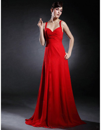 Elegant A-Line Sweetheart Floor Length Red Chiffon Prom Evening Dress for Women