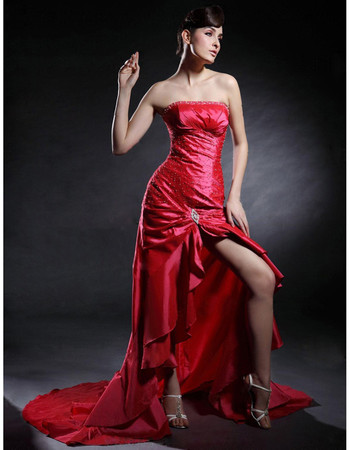 Modern Sheath Strapless Asymmetric Taffeta Prom Evening Dress for Women