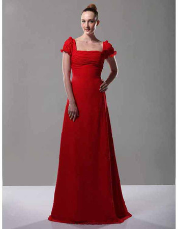 Princess Chiffon Short Sleeves Red Bridesmaid/ Evening/ Prom Dress