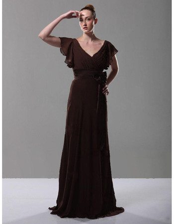 Elegant Retro A-Line V-Neck Floor Length Chiffon Prom Evening Dress