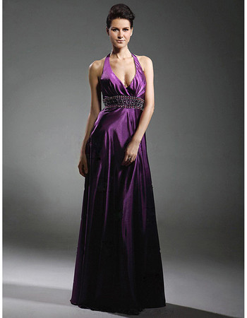 Designer Sexy A-Line Halter Elastic Purple Satin Prom Evening Dress