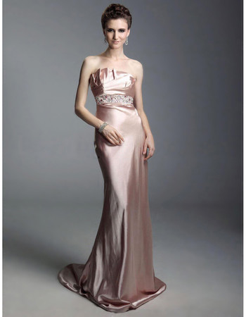 Designer Sheath Strapless Court Train Satin Prom Evening Dress