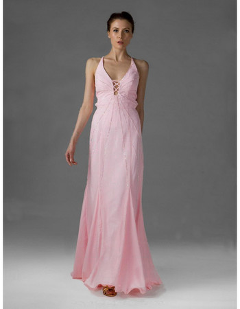 Affordable Chiffon V-Neck A-Line Floor Length Prom Evening Dress