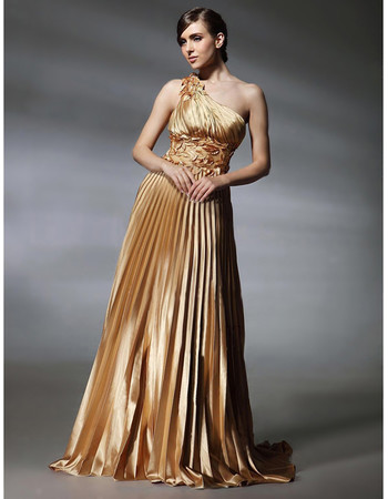 Classic A-Line One Shoulder Elastic Satin Prom Evening Dress