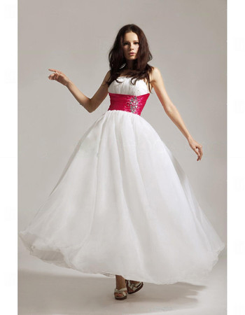 Designer A-Line Strapless White Chiffon Prom Evening Dress