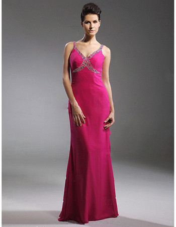 Empire Waist Sheath/ Column V-Neck Chiffon Prom Evening Dress for Women