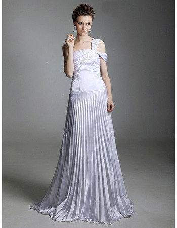 Vintage A-Line One Shoulder Floor Length Satin Prom Evening Dress for Women