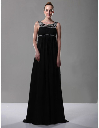 Empire Waist Scoop Chiffon Long Prom Evening Dress for Women