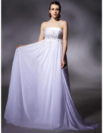 Empire Waist Strapless Long White Chiffon Prom Evening Dress for Women