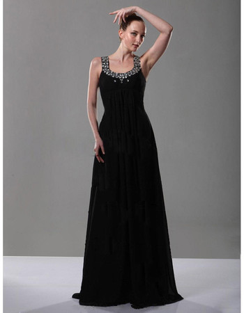 Affordable A-Line Scoop/ Round Black Chiffon Prom Evening Dress for Women