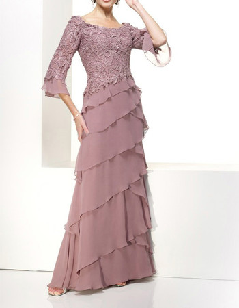 Classic A-Line Round Floor Length Chiffon Mother Dress with Sleeves