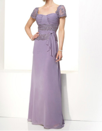 Elegant A-Line Short Sleeves Floor Length Chiffon Mother Dress