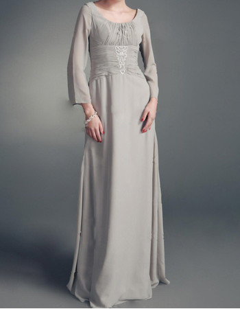 Modest Long Sleeves Floor Length Chiffon Mother of the Bride/ Groom Dress