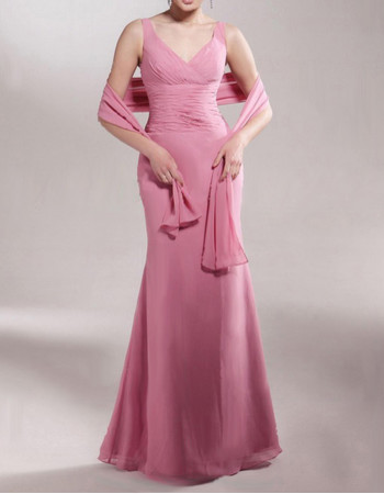 Mermaid V-Neck Floor Length Chiffon Mother of the Bride/ Groom Dress