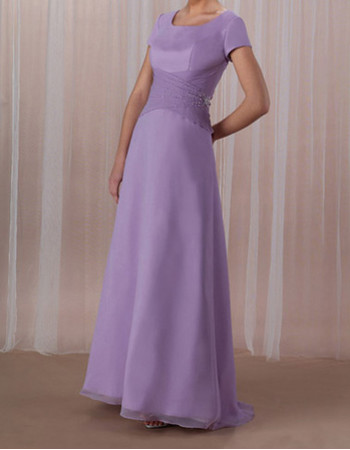 Modest Short Sleeves Floor Length Chiffon Mother of the Bride/ Groom Dress