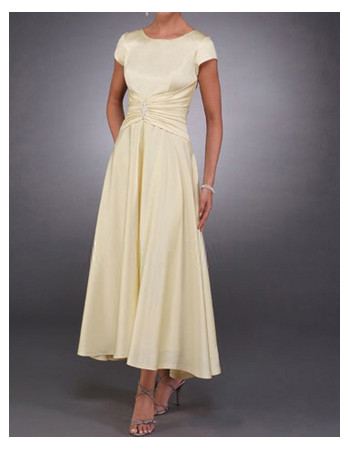 Modest Short Sleeves Ankle Length Satin Mother of the Bride/ Groom Dress