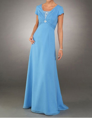 Modest A-Line Floor Length Chiffon Mother of the Bride/ Groom Dress