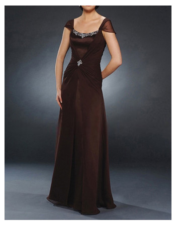 Modest Cap Sleeves Floor Length Chiffon Mother of the Bride/ Groom Dress