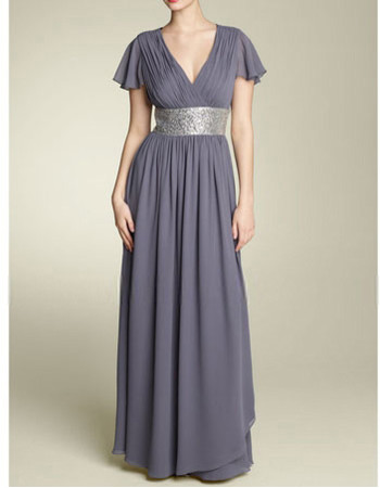 Modest A-Line V-Neck Floor Length Chiffon Mother of the Bride/ Groom Dress