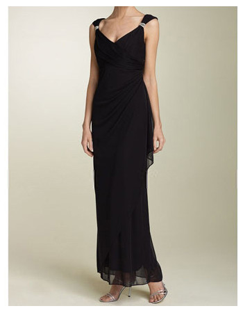 Sheath V-Neck Ankle Length Black Chiffon Mother of the Bride/ Groom Dress