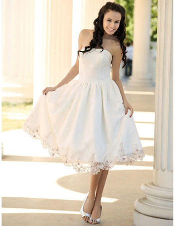 Custom Casual A-Line Strapless Satin Short Reception Wedding Dress