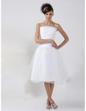 Casual A-Line Strapless Organza Short Reception Wedding Dress