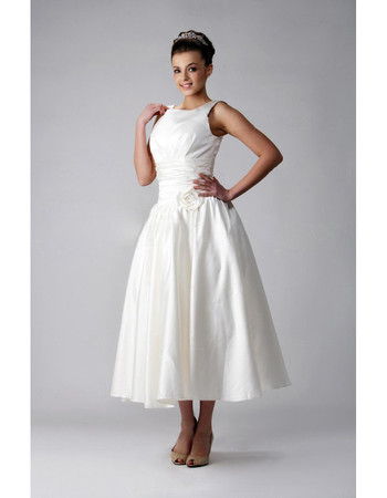 Classic Vintage A-Line Tea Length Satin Wedding Dress