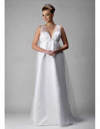 Classic Empire V-Neck Floor Length Satin Organza Maternity Wedding Dress