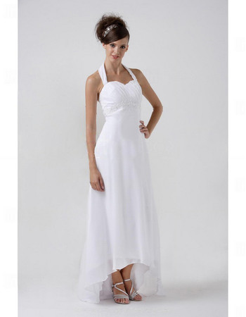 Designer Simple Empire Halter High Low Chiffon Wedding Dress