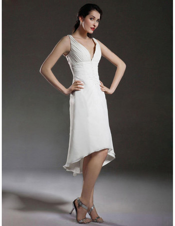 Elegant A-Line V-Neck High Low Chiffon Short Reception Wedding Dress