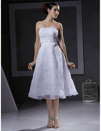 A-Line Strapless Satin Short Informal Wedding Dress for Reception