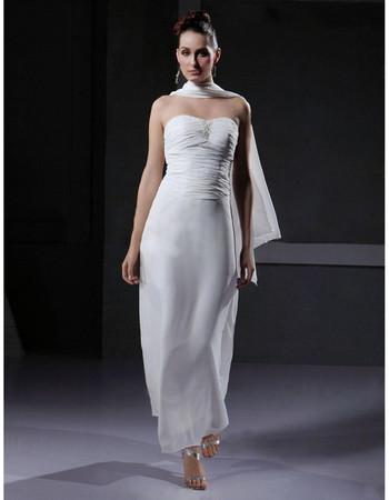 Sheath/ Column Sweetheart Ankle Length Satin Informal Wedding Dress