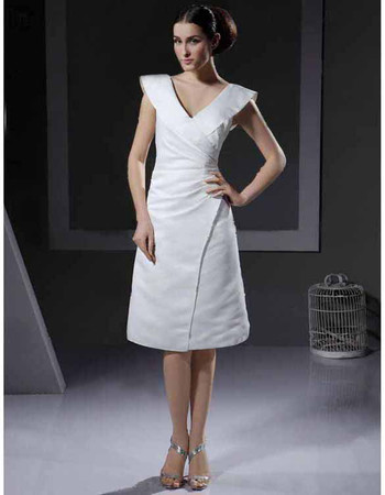 Inexpensive A-Line V-Neck Knee Length Satin Reception Wedding Dress