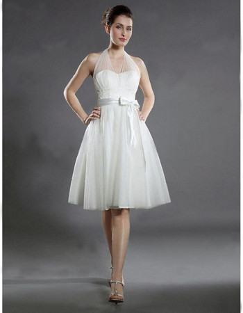 Charming A-Line Halter Satin Organza Short Informal Wedding Dress