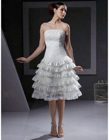 Chic A-Line Strapless Organza Tiered Short Reception Wedding Dress